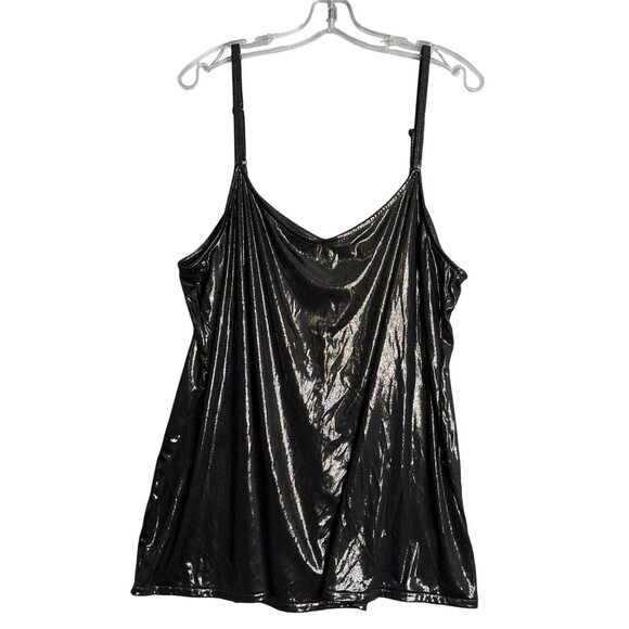 torrid Tops - Torrid Liquid Shine Swing Cami Womens Plus Size 2X Nine Iron Black Slinky V Neck